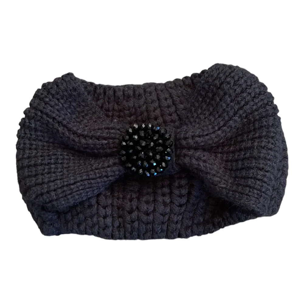 C.C. Exclusives Black knit crystal knot ear warmer